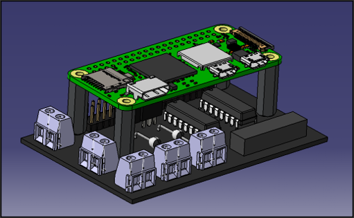 CATIA model of the Communication Board with the Raspberry Pi mounted