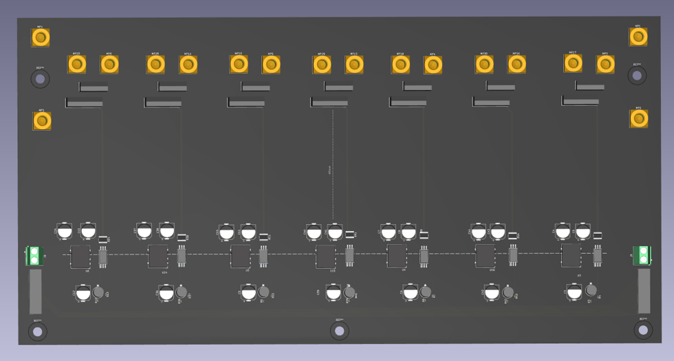 KiCad 3D rendering of an individual board
